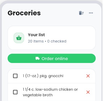 Grocery list preview